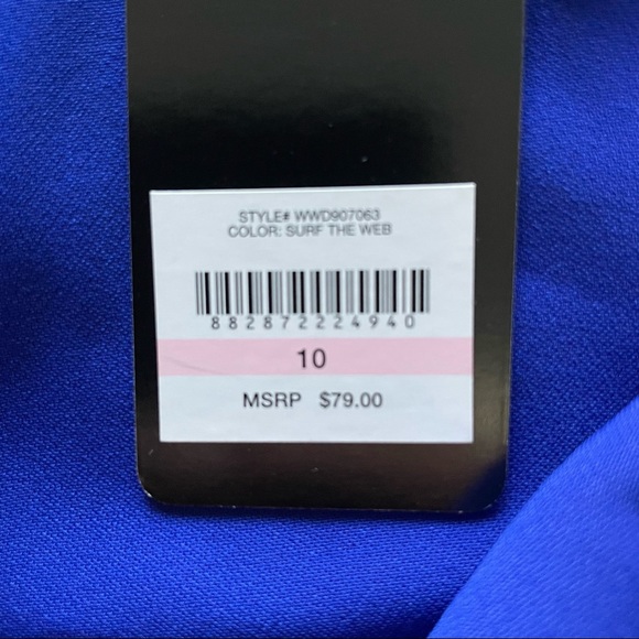 BEBE Casual Dress Size 10 Blue Black Sleeveless V-Neck Knee Length NEW $79 - Picture 5 of 6